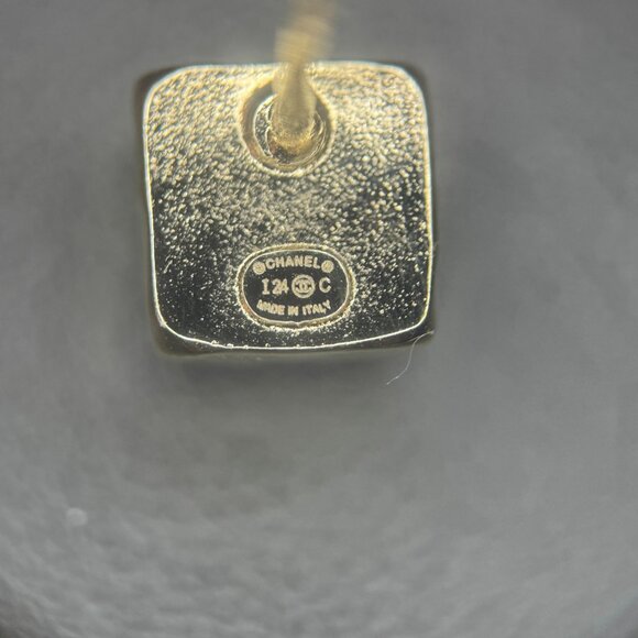 Chanel Gold-Tone Square Stud Earrings With Rhinestone CC Logo Made In Italy - Picture 2 of 3